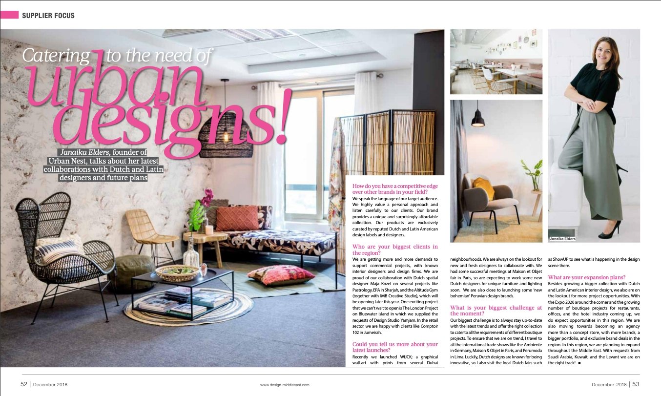 Janaika featured in Design Middle East Magazine - Urban nest