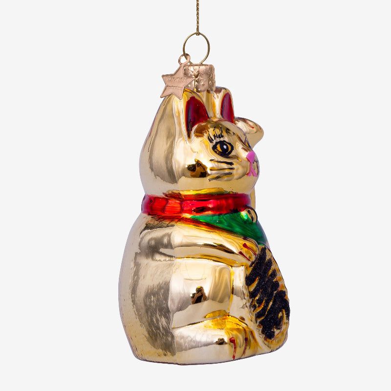 Christmas ornaments: glass gold lucky cat - Urban nest