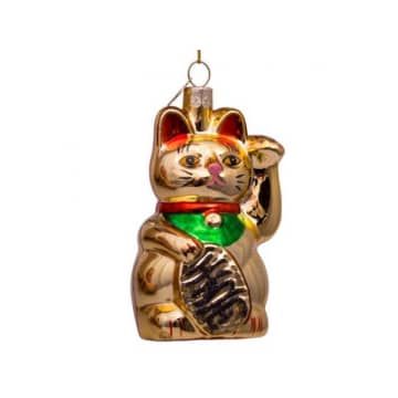 Christmas ornaments: glass gold lucky cat - Urban nest