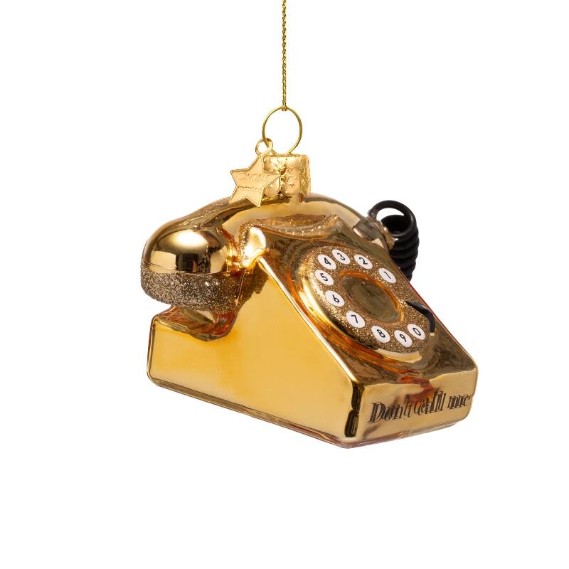 Christmas ornaments: glass shiny gold vintage telephone - Urban nest