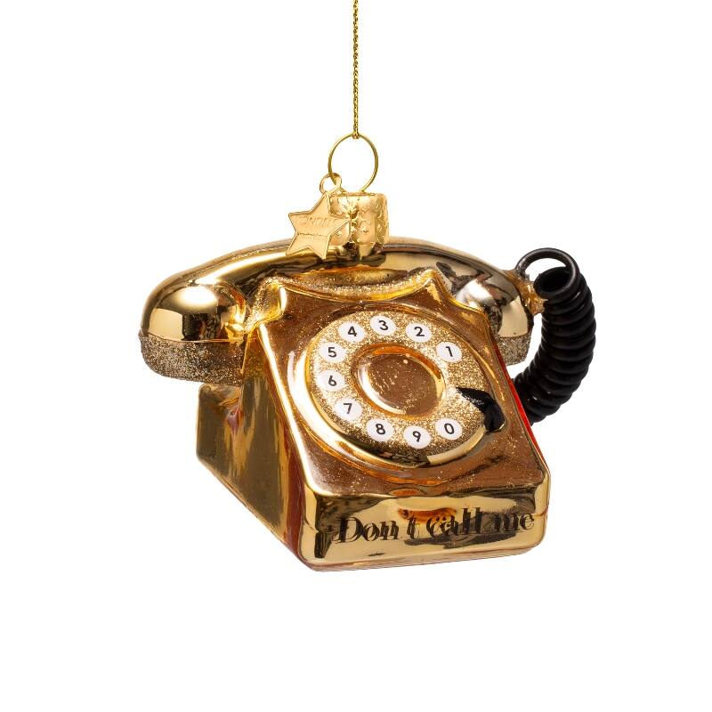 Christmas ornaments: glass shiny gold vintage telephone - Urban nest