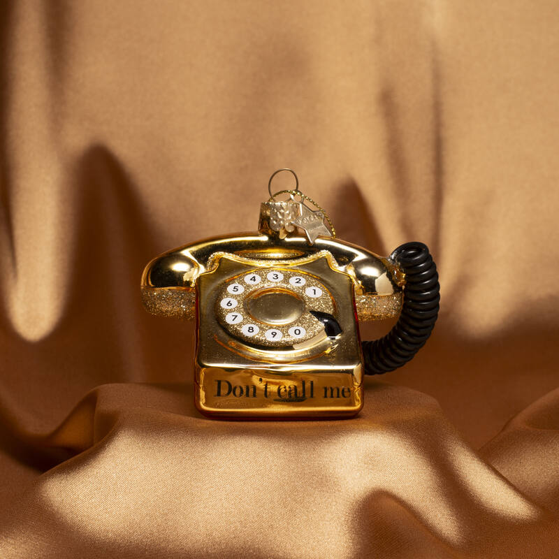 Christmas ornaments: glass shiny gold vintage telephone - Urban nest
