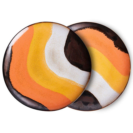 70s ceramics: dinner plates, Retro wave (set of 2) - Urban Nest