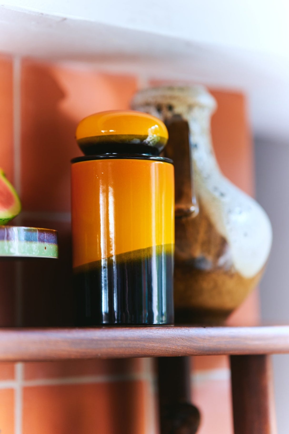 70s ceramics storage jar - sunshine - Urban Nest