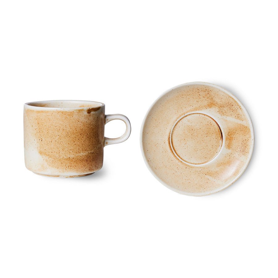 Chef ceramics: cup and saucer, rustic cream/brown - Urban Nest
