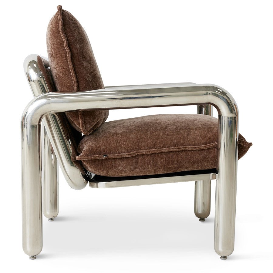 Chrome Lounge Armchair | Brown velvet - Urban Nest