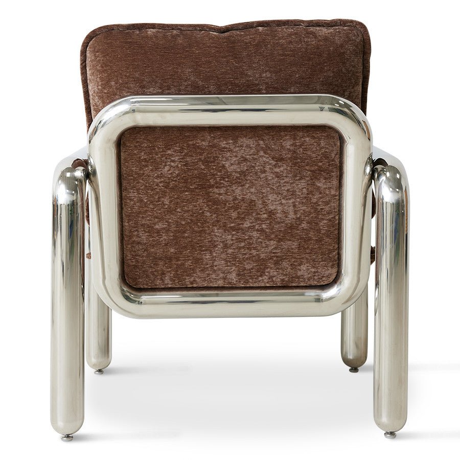 Chrome Lounge Armchair | Brown velvet - Urban Nest