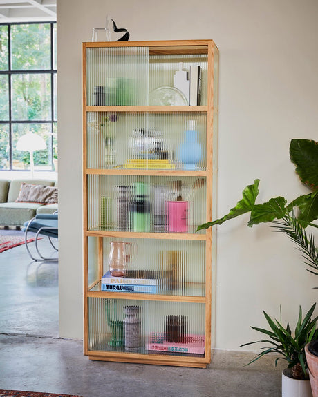 Display cabinet wood with ribbed glass - natural - Urban Nest