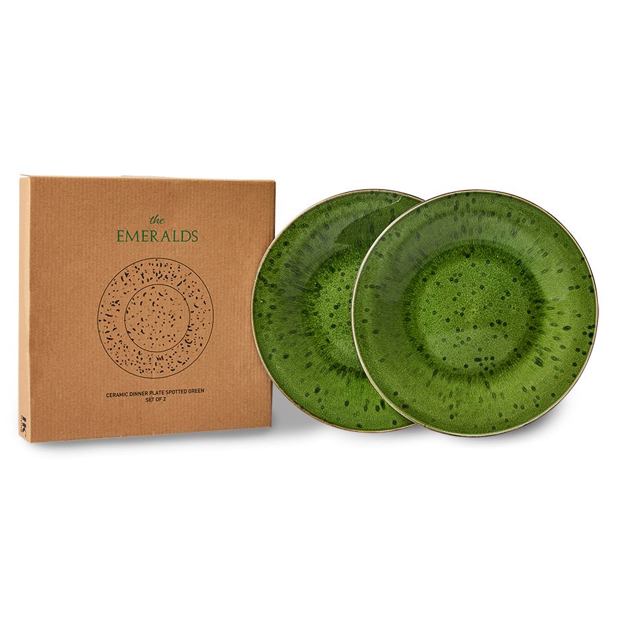 The emeralds: ceramic dinner plate spotted, green (set of 2) - Urban Nest