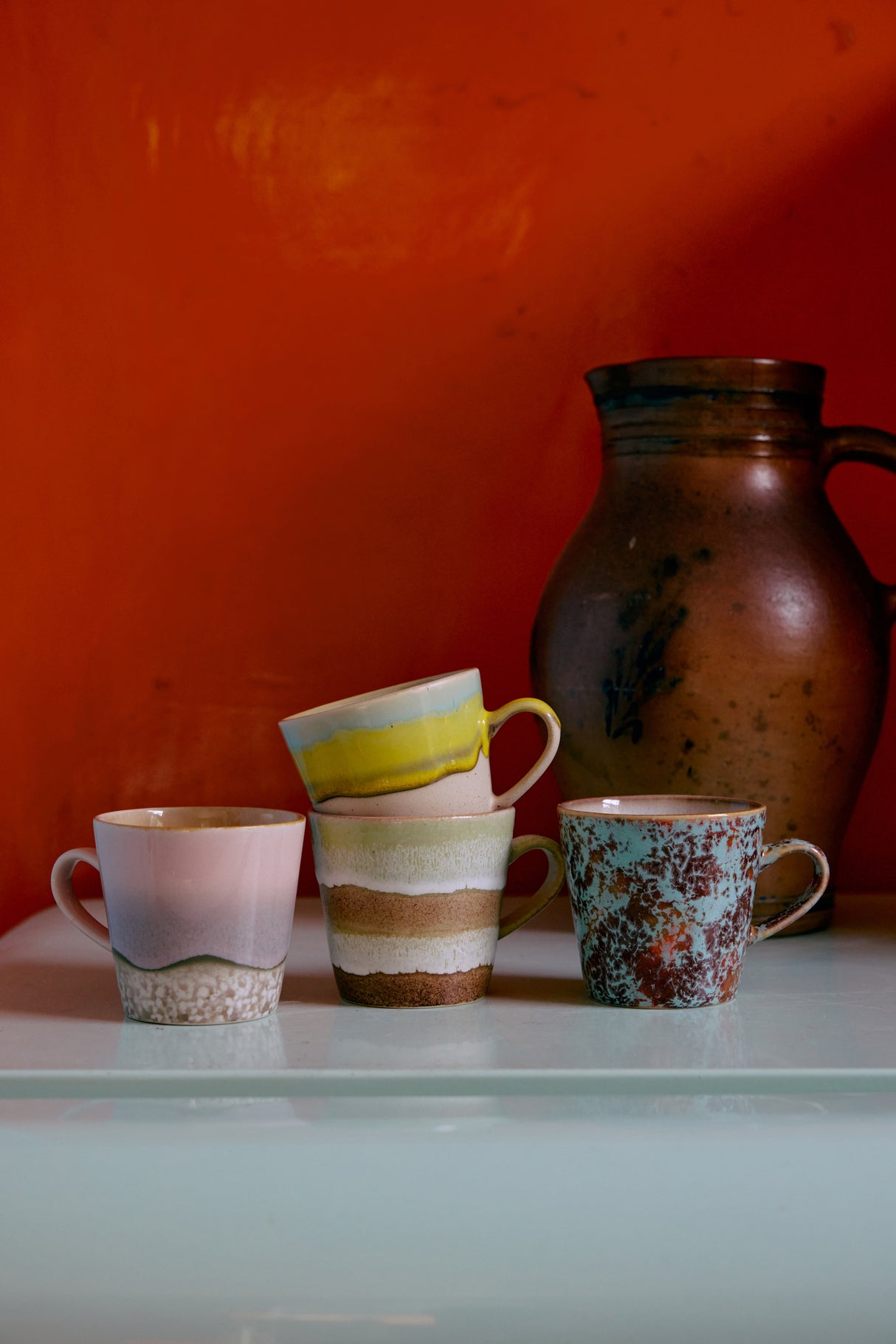 70s ceramics: americano mugs, rococo (set of 4)