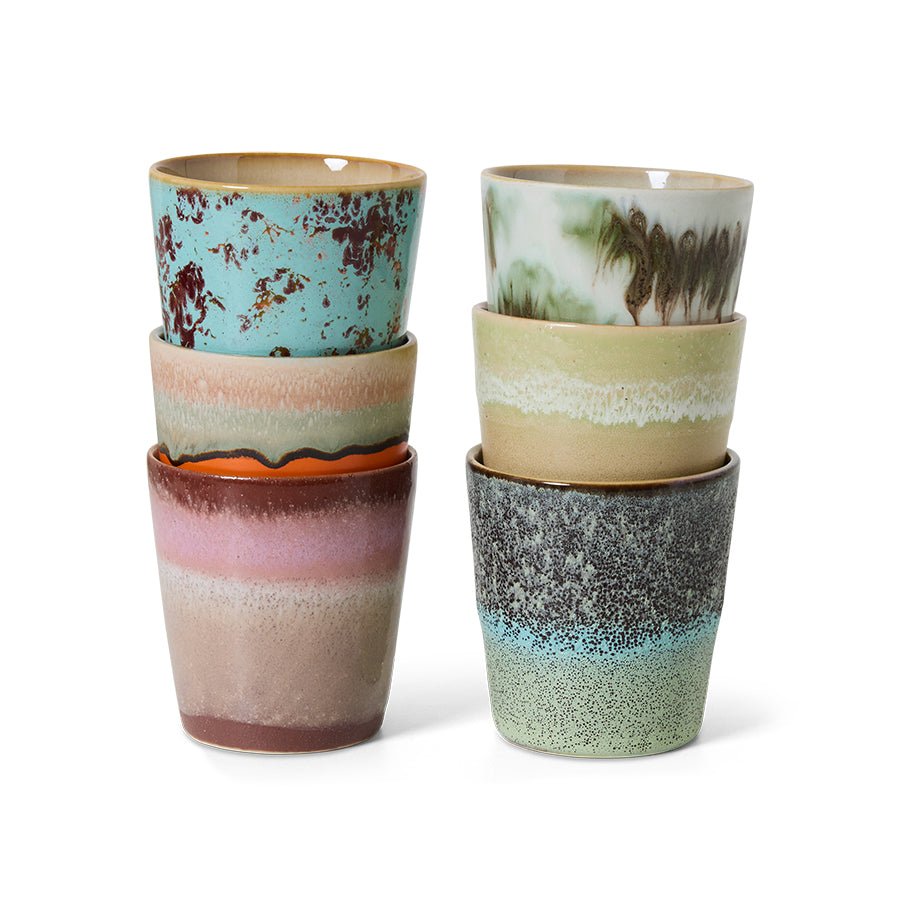 70s ceramics: coffee mugs - surreal (set of 6) - Urban nest