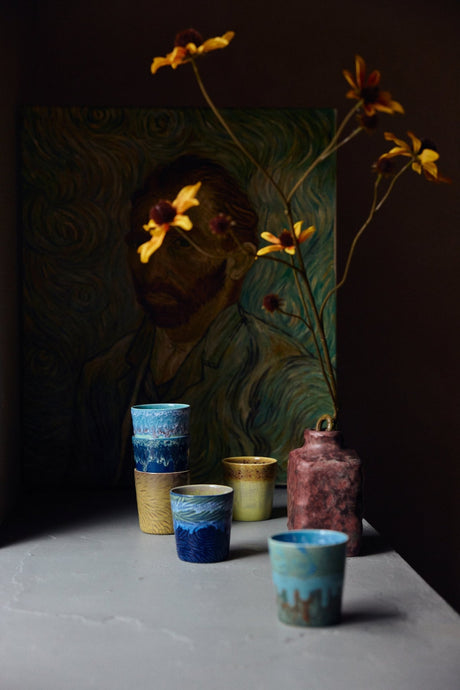 70s ceramics: Van Gogh coffee mugs starry night (set of 2) - Urban nest