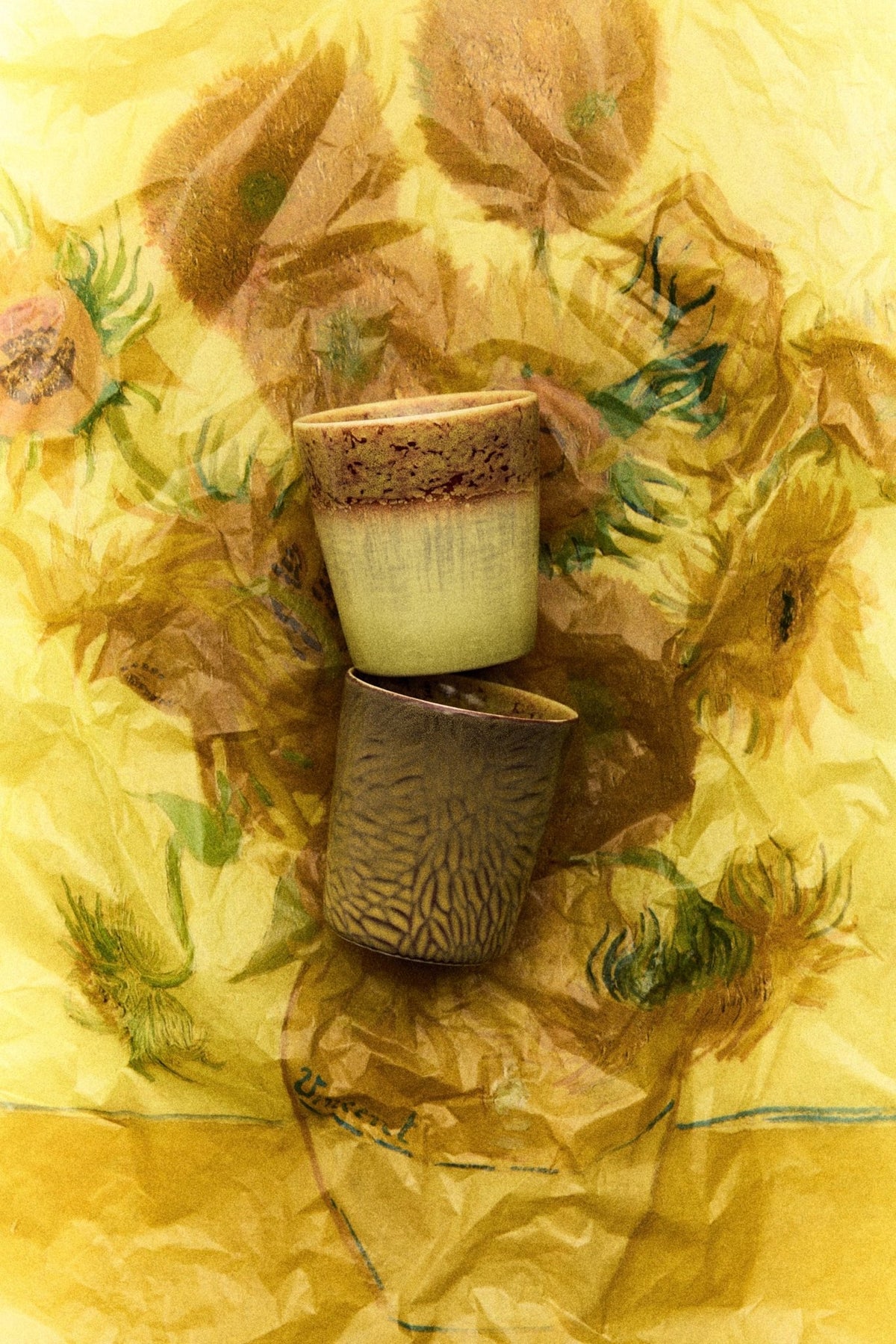 70s ceramics: Van Gogh coffee mugs sunflowers (set of 2) - Urban nest