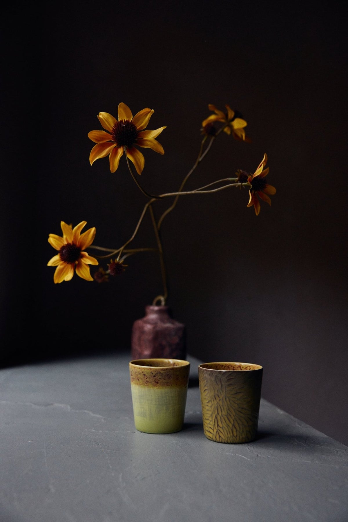 70s ceramics: Van Gogh coffee mugs sunflowers (set of 2) - Urban nest