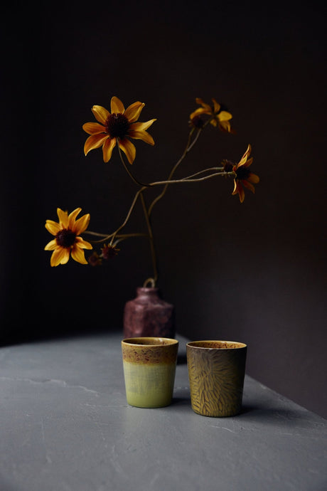 70s ceramics: Van Gogh coffee mugs sunflowers (set of 2) - Urban nest