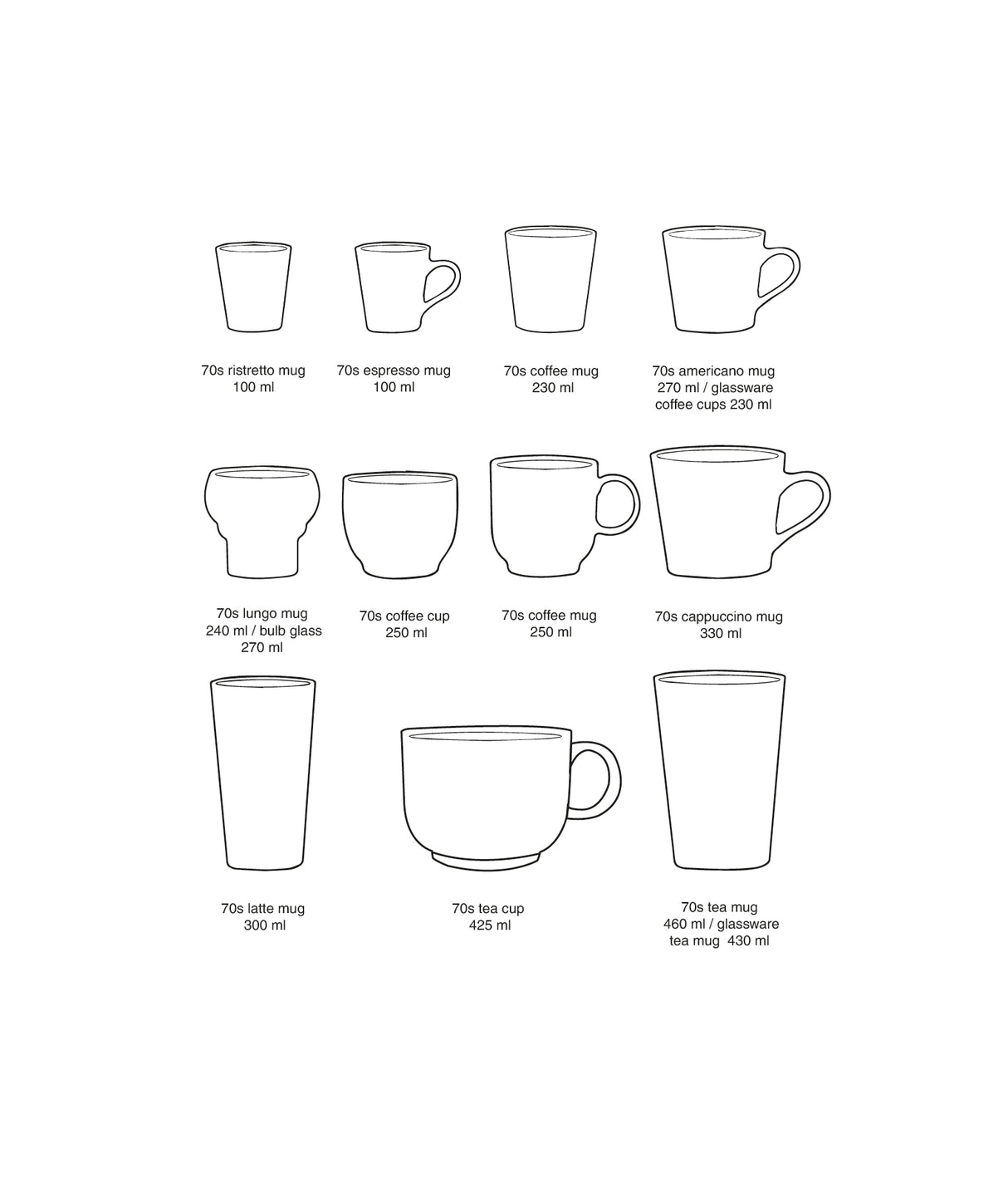 70s ceramics: cafe mugs cape (set of 4)