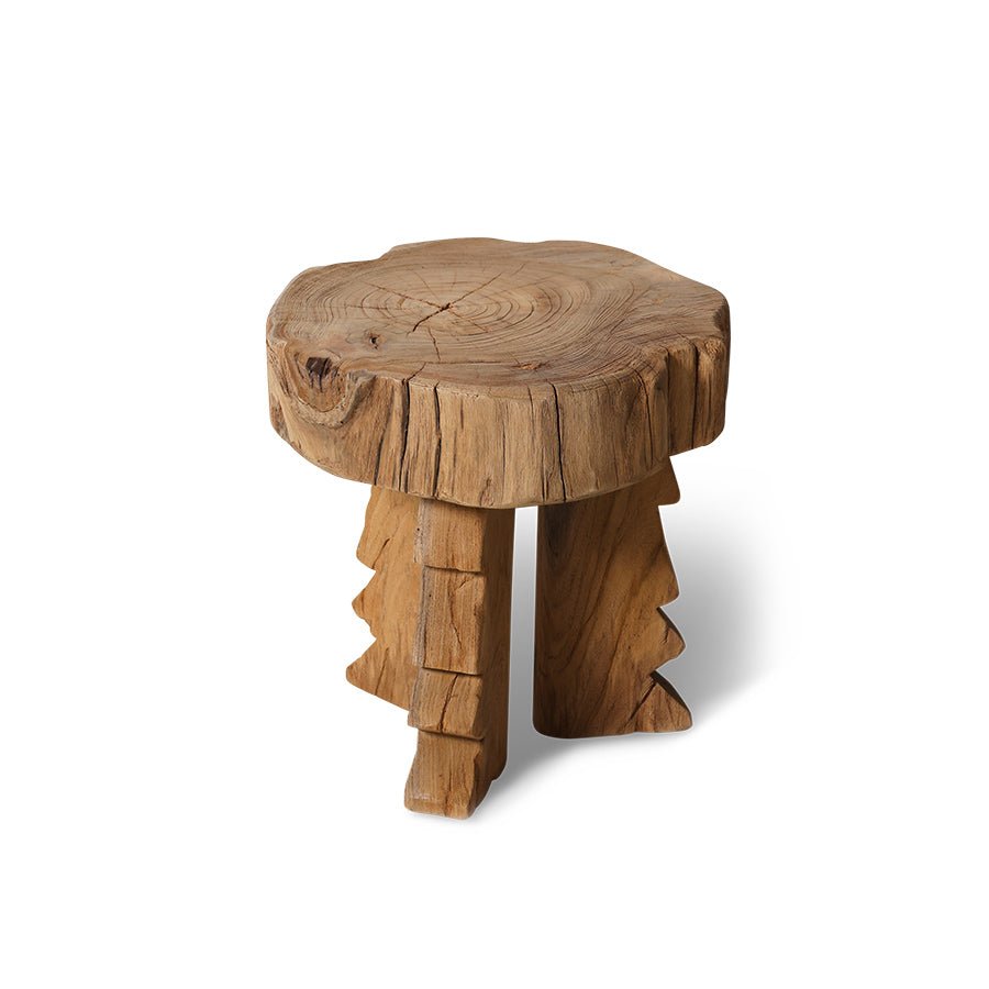 Carved wooden stool - Urban nest
