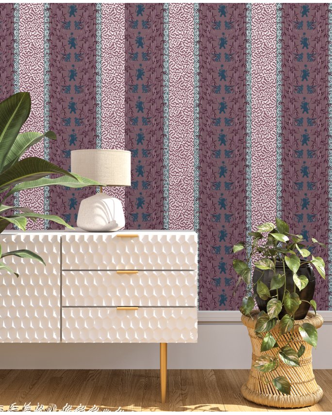 Eclectic bamboo ribbon burgundy wallpaper - Urban nest