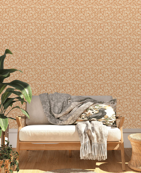 Flower shower dusty orange wallpaper - Urban nest