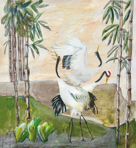Japandi cranes wallpaper - Urban nest