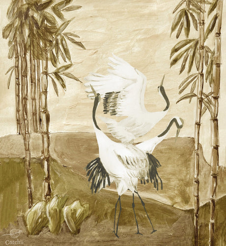 Japandi cranes wallpaper - Urban nest