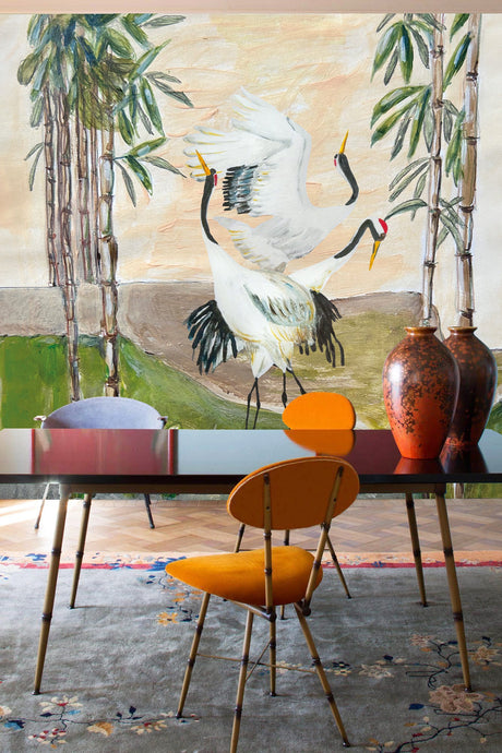 Japandi cranes wallpaper - Urban nest