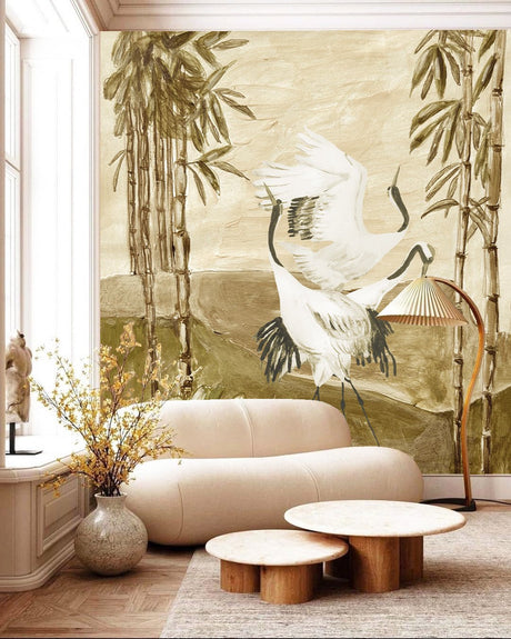 Japandi cranes wallpaper - Urban nest
