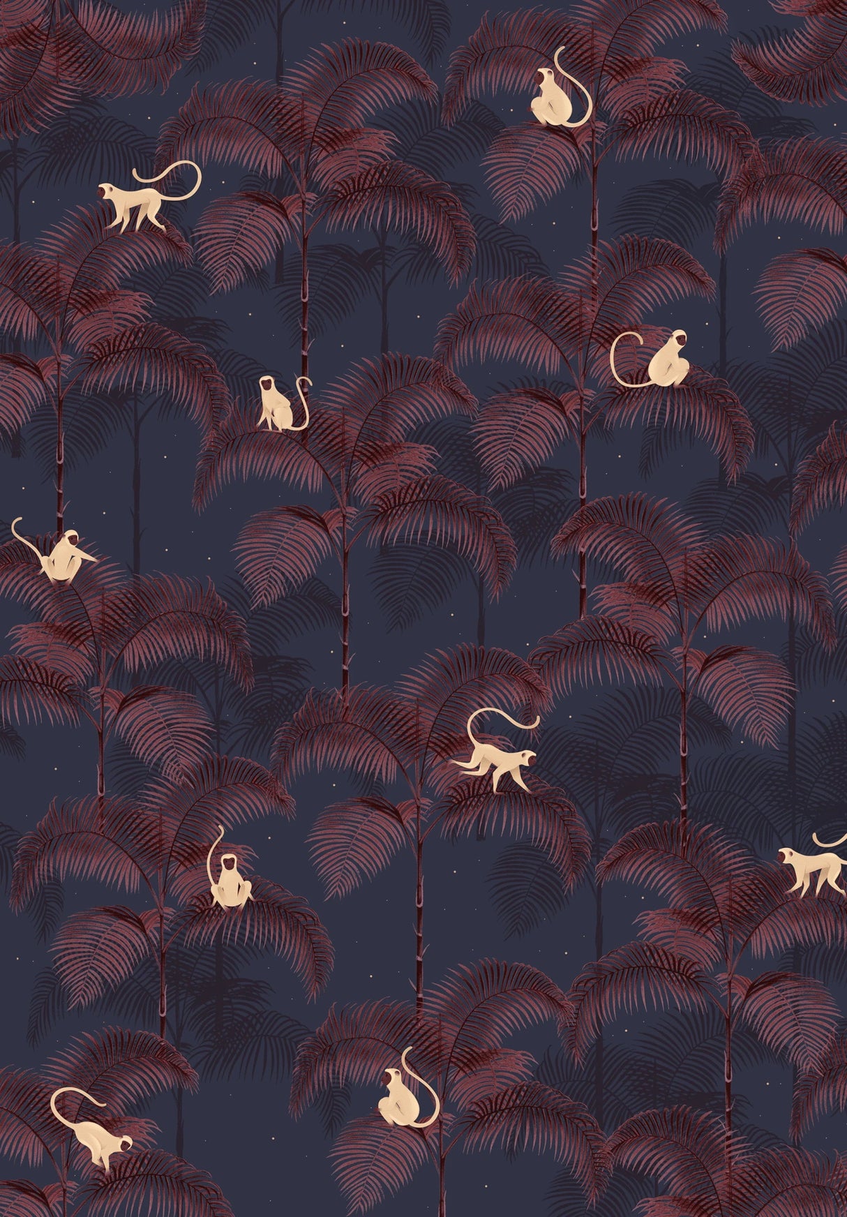 Monkey night red wallpaper - Urban nest