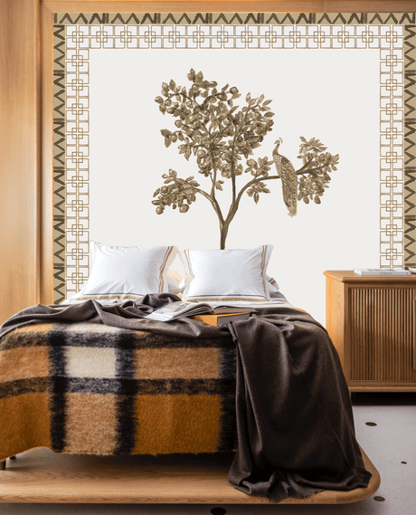 Wondering peacock in orange tree wallpaper - Urban nest