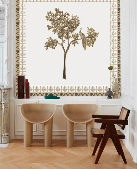 Wondering peacock in orange tree wallpaper - Urban nest