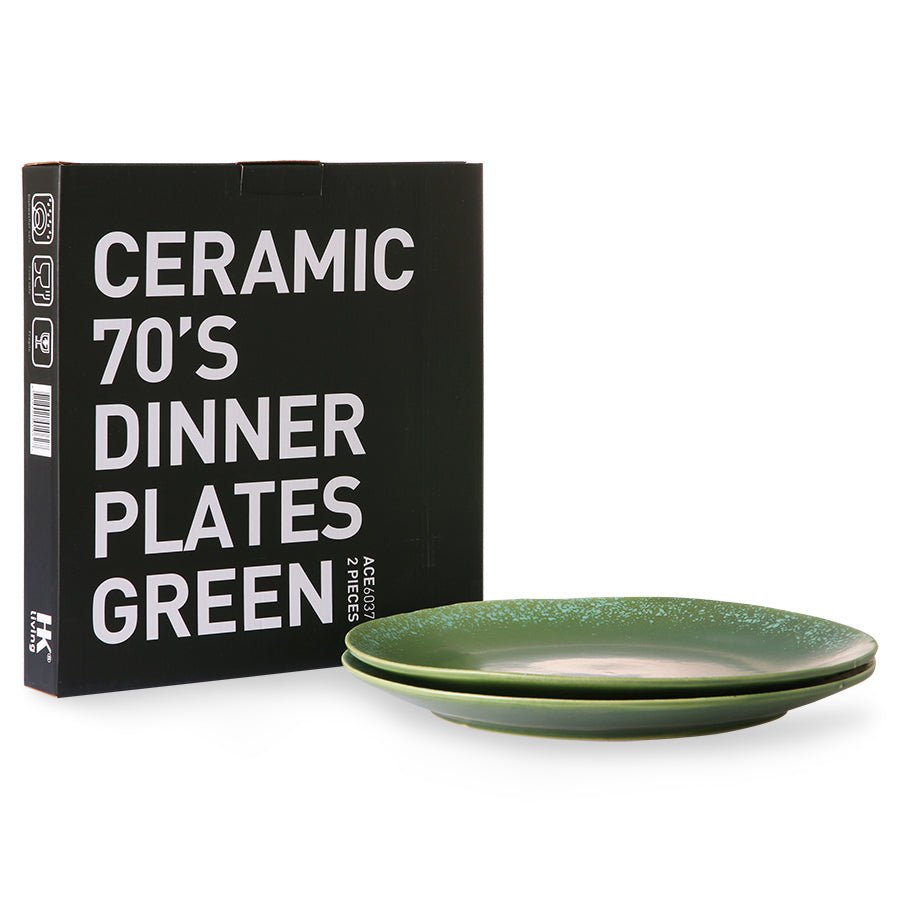 70s ceramics: Dinner plates, green (set of 2) - Urban Nest
