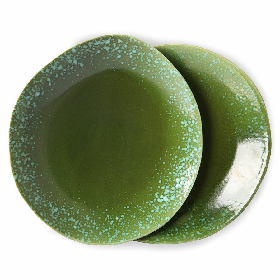 70s ceramics: Dinner plates, green (set of 2) - Urban Nest