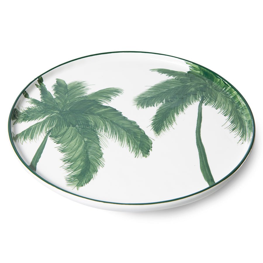Bold & basic ceramics: porcelain dinner plate - 2 palms - green - Urban Nest