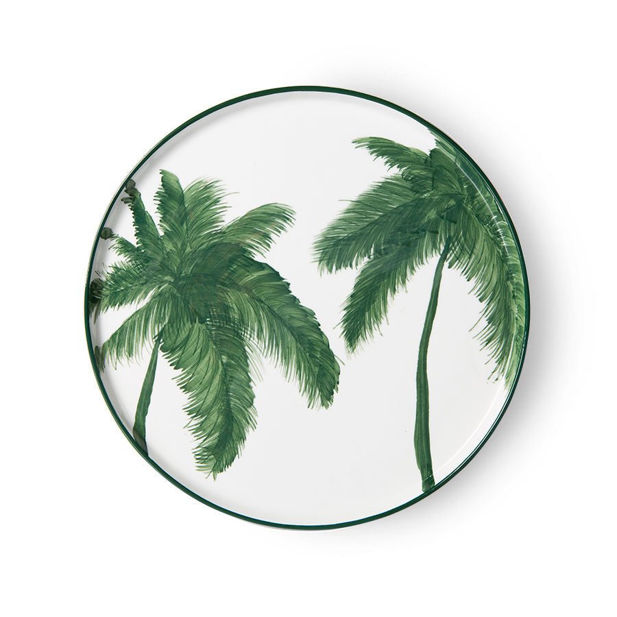 Bold & basic ceramics: porcelain dinner plate - 2 palms - green - Urban Nest