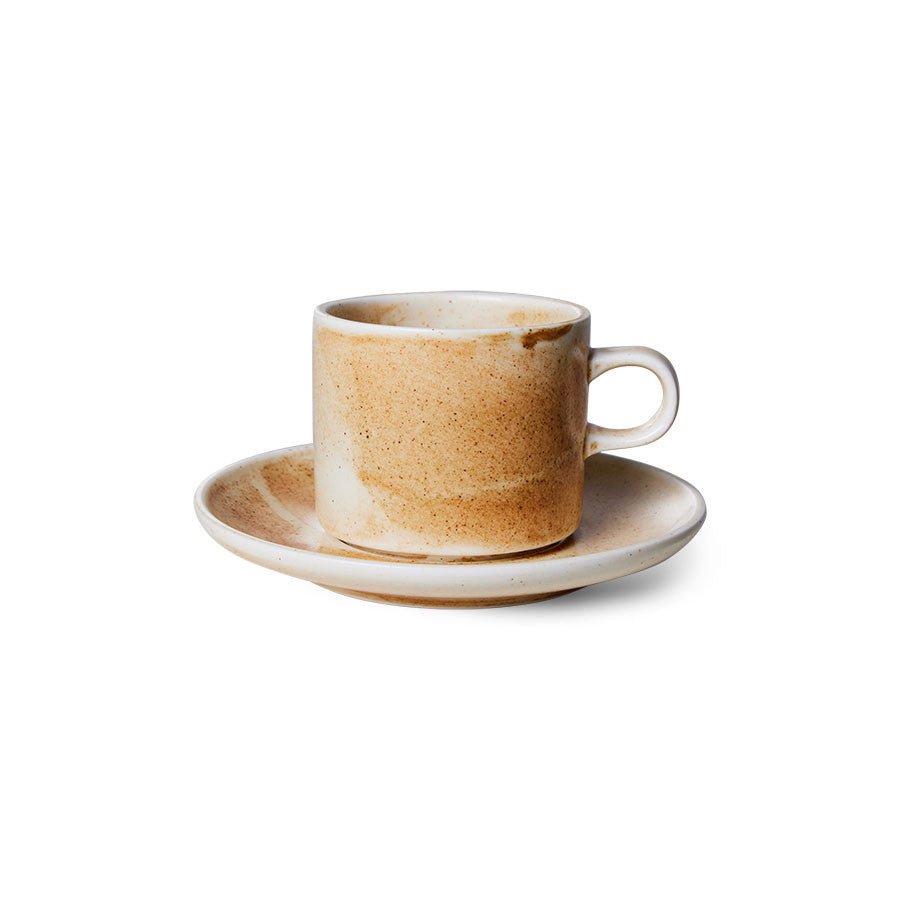 Chef ceramics: cup and saucer, rustic cream/brown - Urban Nest