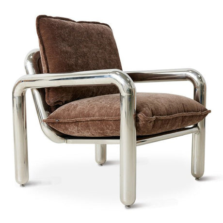 Chrome Lounge Armchair | Brown velvet - Urban Nest