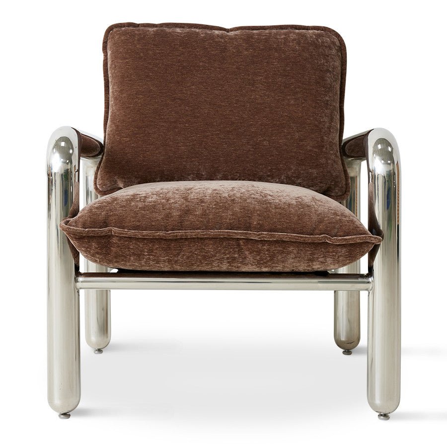 Chrome Lounge Armchair | Brown velvet - Urban Nest