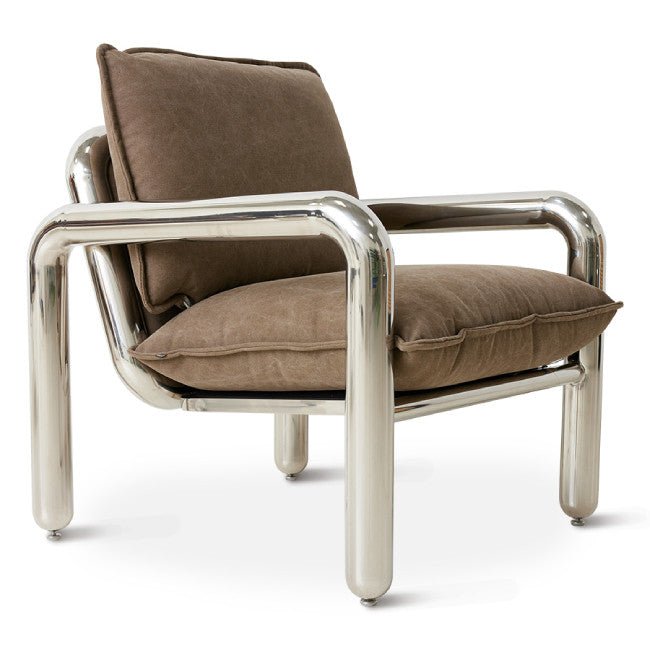 Chrome Lounge Armchair | Canvas brown - Urban Nest