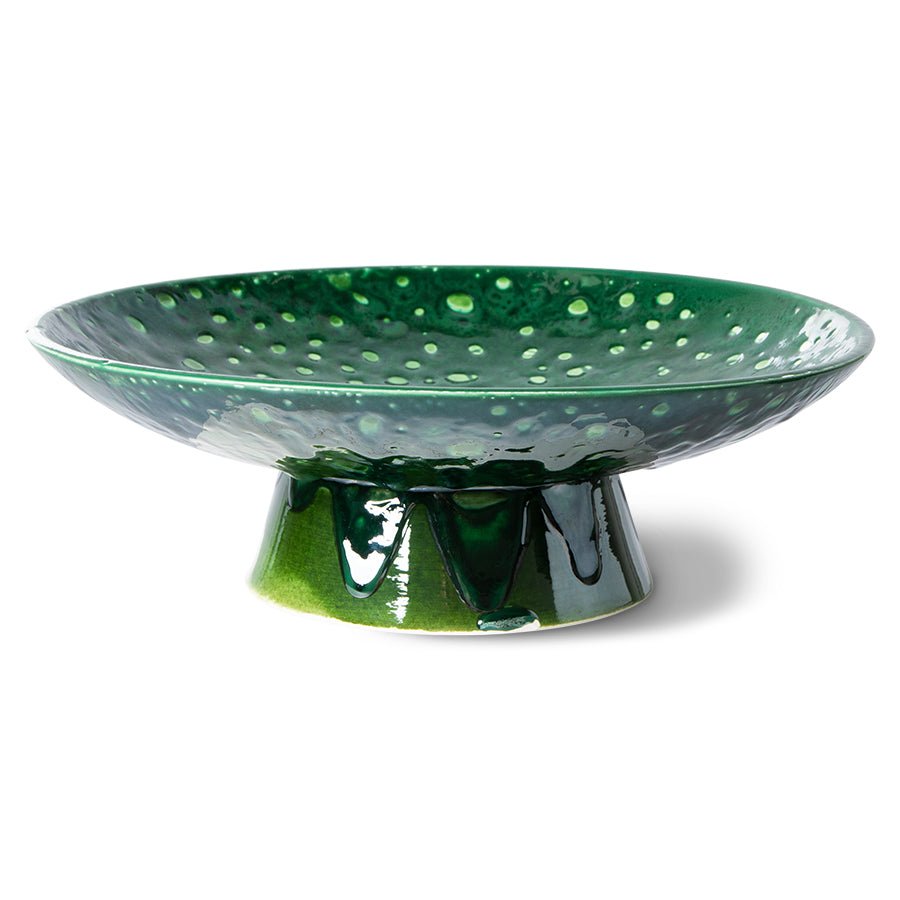 The Emeralds: ceramic bowl on base - dripping green - Urban Nest